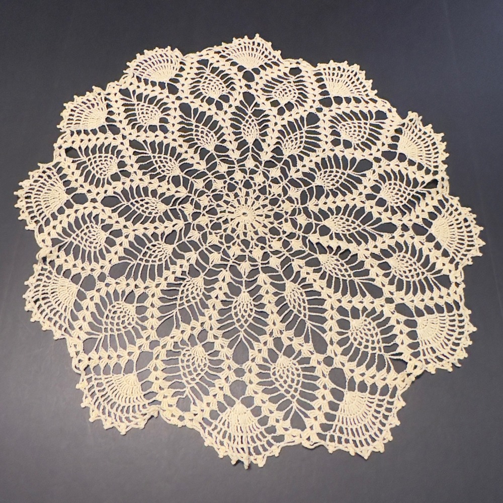 Crochet Doily Cream Pineapple Lace Vintage Style 24in Table Decor Cottagecore
